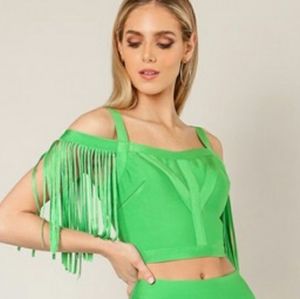 WoW Couture Bodycon Bandage Style Fringe Crop Top Festival Rave EDM